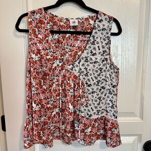 CAbi Women's Floral Tank Top - Red, Black, and White